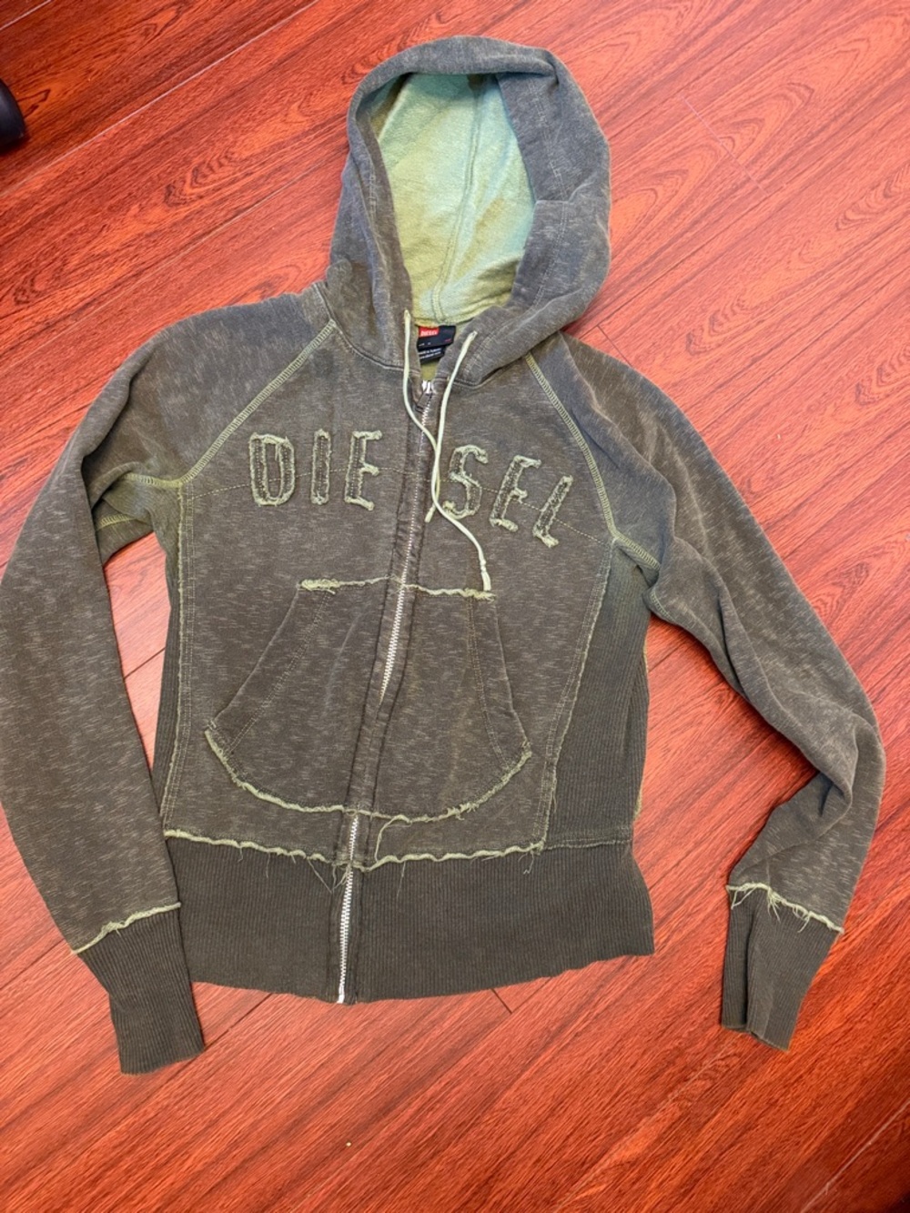 Diesel vintage Olive/Light Green Distressed Zip Hoodie